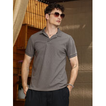 Campus Sutra Men Ash Brown Chain Link-Ribbed Polo T-Shirt
