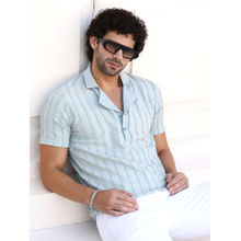 Campus Sutra Men Mint Green Wicker-Tactile Polo T-Shirt