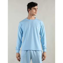 Chkokko Men Blue Terry Cotton Loose Fit Full Sleeves Sweatshirt