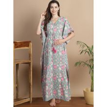 Secret Wish Light Green Floral Cotton Maternity Kaftan