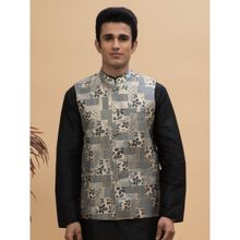 NEUDIS Men Blue Jacquard Silk Blend Nehru Jacket
