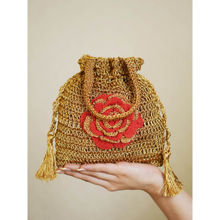 ITIHASIKALA Gold Lustrous Crochet Golden Potli