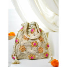 ITIHASIKALA Off White Phoolkari Crochet Potli