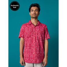 Likha Ikat Red Cotton Yarn Dyed Half Sleeve Shirt LIKMW23