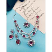 Abdesigns Red Sophisticated American Diamond Silver Plated Jewellery Set