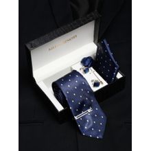MUTAQINOTI Men Printed Blue Tie with Pocket Square Tie Pin, Brooch & Cufflinks
