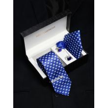 MUTAQINOTI Men Printed Blue Tie with Pocket Square Tie Pin, Brooch & Cufflinks