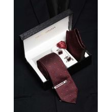 MUTAQINOTI Men Printed Maroon Tie with Pocket Square Tie Pin, Brooch & Cufflinks