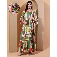 Moms Maternity Geomatric Cotton Slub Maxi Dress