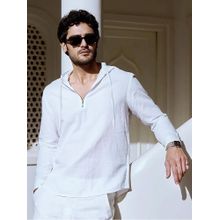 KINGDOM OF WHITE Cocoon Full Sleeves Half Zip Placket With Hoodie