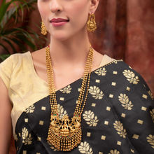 PANASH Gold Plated Stone Studded Layered Temple Jewellery Set
