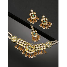 Priyaasi Gold-Plated Kundan Studded Crescent And Floral Designed Jewellery Set