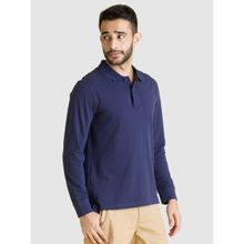 CELIO Men Solid Navy Blue Long Sleeve Polo
