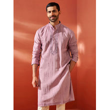 Vastramay Mens Chanderi Silk Kurta with Mirror, Sequined, and Embroidered Detailing