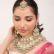 Khushi Jewels Pachi Kundan Bridal Set with Green-Pearls Drops