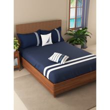 Nautica Egyptian Satin Fitted Cotton King Bedsheet With 2 Pillow Covers Set of 3, Dark Blue