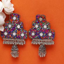 Moedbuille Handcrafted Multi Afghan Cut Work Design Brass Plated Antique Oxidised Jhumkas