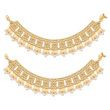 Peora Gold Plated Bridal Kundan Pearl Anklet Payal Ethnic Traditional Jewellery (PF37ALA022W)