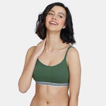 Zivame Beautiful Basics Double Layered Non Wired Full Coverage Bralette Bra Black Forest Green