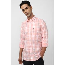 Peter England Mens Peach Slim Fit Check Full Sleeves Casual Shirt