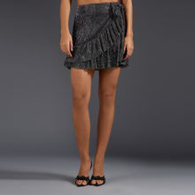 Twenty Dresses by Nykaa Fashion Black and Silver Texture Ruffle High Waist Short Skirt