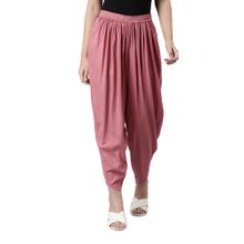 Go Colors Women Solid Dusty Pink Viscose Harem Dhoti Pants