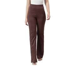 Go Colors Women Solid Dark Brown High Rise Ponte Bell Bottoms