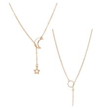 OOMPH Set Of 2 Gold Tone Star & Moon Lariat Chain Delicate Necklace