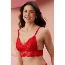 Clovia Non-Padded Non-Wired Full Cup Longline Bralette In Red - Lace