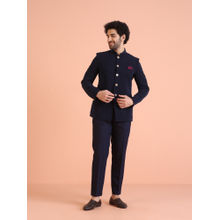 KISAH Mens Navy Blue Solid Jodhpuri Bandhgala with Trouser (Set of 2)