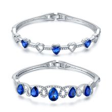 Jewels Galaxy Limited Heart Edition Blue Crystal Elements Silver Plated Charm Bracelet - Pack of 2