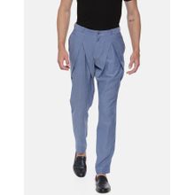 MAYANK MODI Men's Blue Pleated Cotton Trouser