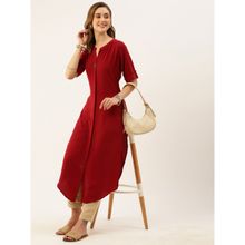 Odette Maroon Synthetic Solid Straight Stitched Kurta