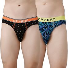 CP BRO Printed Briefs with Exposed Waistband Value - Black Dot & Blue Leaf (Pack of 2)