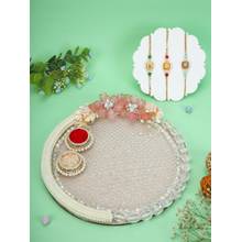 AAPNO RAJASTHAN Luxe Mirror Work Thali with 3 Beaded Square Rakhis