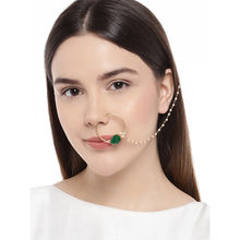 AccessHer Gold-Toned & Green Stone Nose Ring With Chain