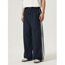EVERDION Navy Blue Solid Loose Fit Trackpant