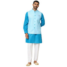 Indivisual Men's Two tone Dobby Sky Blue Nehru Jacket