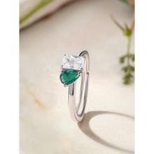 925 Silver Pear Green Emerald Toi Et Moi Adjustable Ring For Women & Girls (Adjustable)