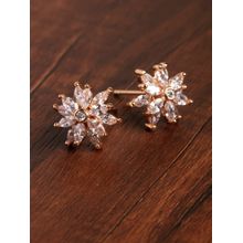 Zaveri Pearls Gold Tone Cubic Zirconia & Pearl Brass Stud Earring - ZPFK9463