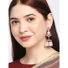 OOMPH Pink Meenakari & Kundan Floral Jhumka Earrings