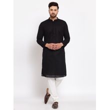 Mohanlal Sons Men Black Embroidered Georgette Kurta with Pyjama (Set of 2)