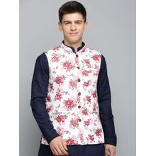 SHOWOFF Mens Printed White Polyester Nehru Jacket