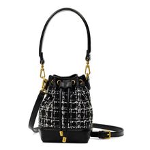 MIRAGGIO Tiara Tweed Drawstring Bucket Crossbody Bag For Women -Black (S)