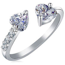 Peora Platinum Plated Elegant Austrian Crystal Heart Cut Adjustable Ring for Women Girls (PX9R20)