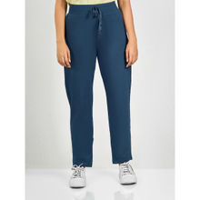 MAYSIXTY Women Cotton Spandex Blue Solid Track Pants