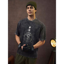 Bewakoof Official Harry Potter Merchandise Men's Black Crest Mark Oversized Acid Wash T-Shirt