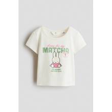 H&M Girls White Print-Motif Cotton T-Shirt