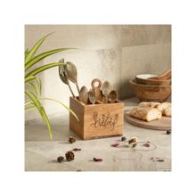 Haus & Kinder Acacia Wood Cutlery Holder Multipurpose Cutlery Holder For Dining