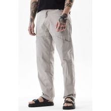 Snitch Beige Solid Relaxed Casual Cargo Pants for Men